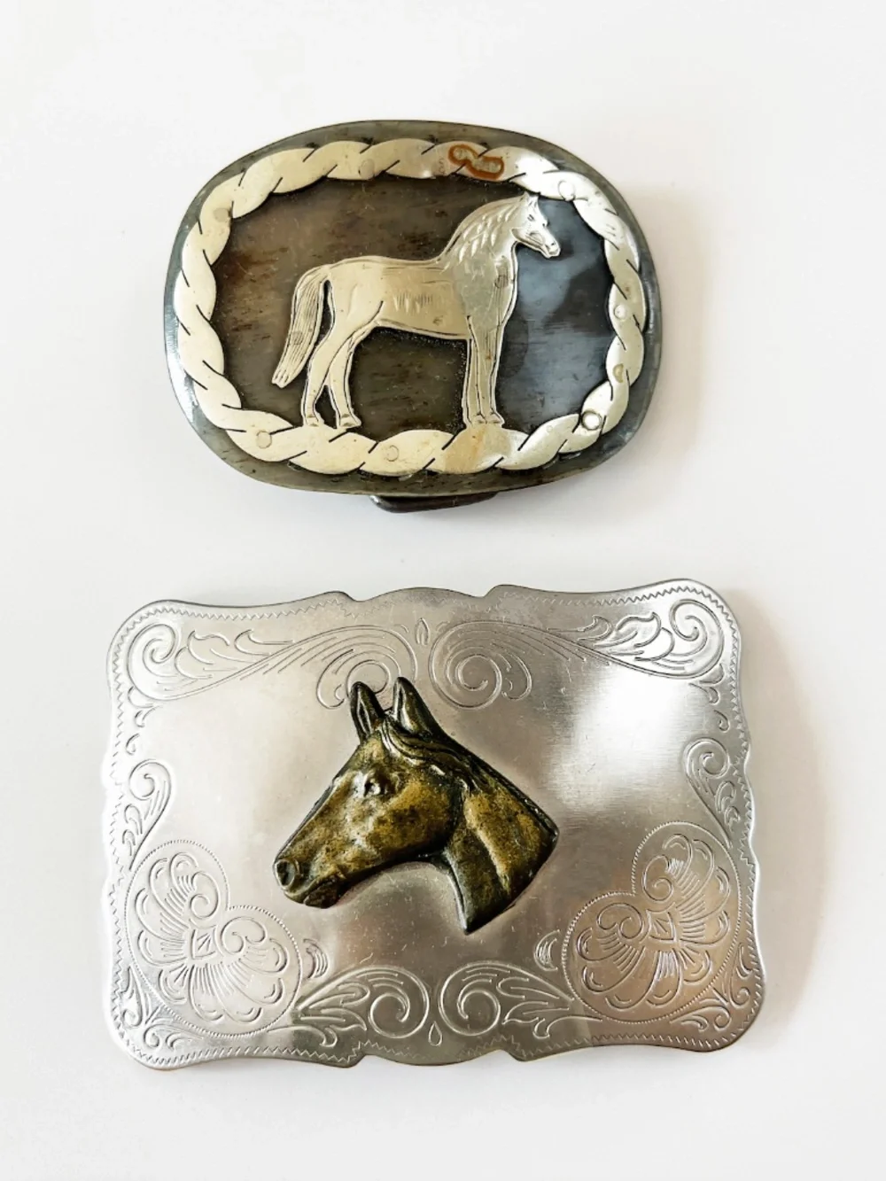 Pair of Vintage Equestrian Horse Motif Belt Buckles
